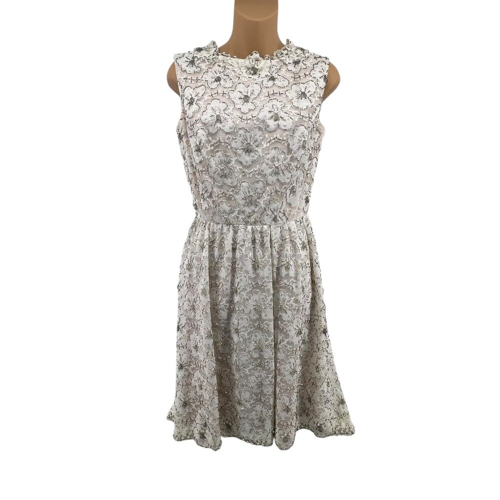 Jack Bryan Dupuis Dress Vintage Size 8 Floral Beaded Pearl Details Fit and Flare